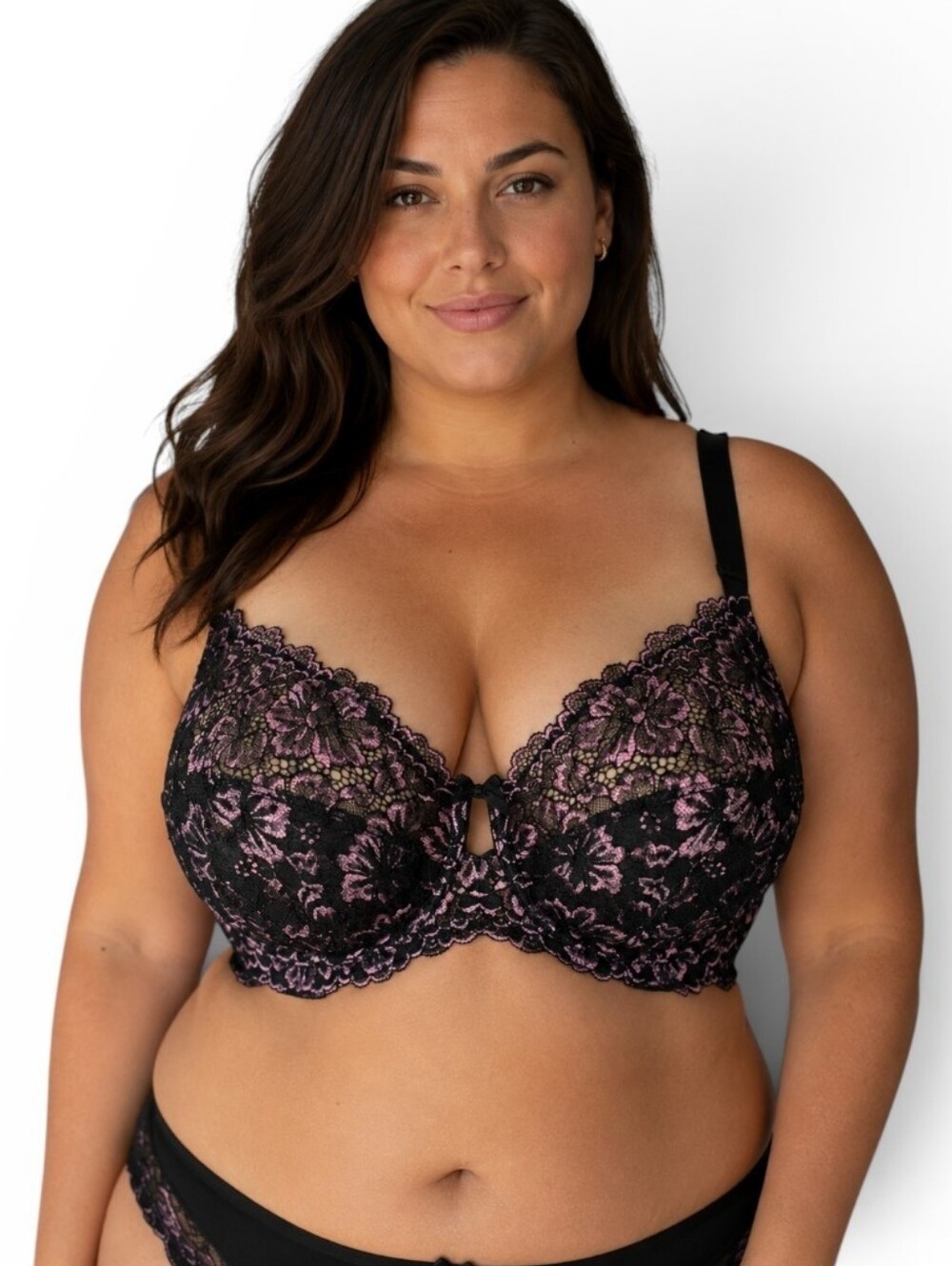 NWT Déesse Lingerie Black & Pink Lace Underwire Bra Size 44C